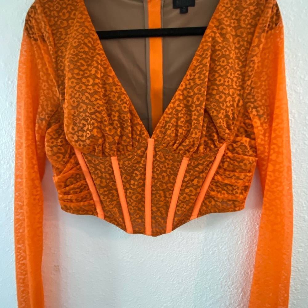 Orange Leopard Print Long Sleeve Top